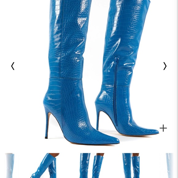 Blue Croc Knee High Stiletto Heel Boots - Picture 7 of 7